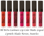 All BeYu Cashmere Lip Color Matte Liquid Lipsticks Shades Review, Swatches