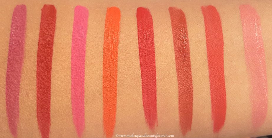 All Faces Ultime Pro Matte Liquid Lipsticks 8 Shades Review, Swatches Nude Truffle 01 Tangy Orange 02 Kiss Of Fire 03 Pink Promise 04 Dark Chocolate 05 Berry Boost Rebel Red 07 Merlot 08