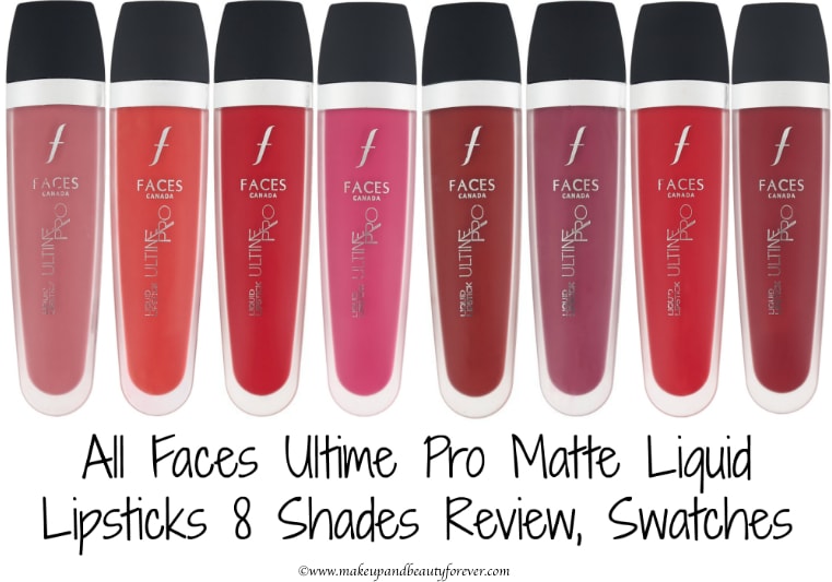 All Faces Ultime Pro Matte Liquid Lipsticks 8 Shades Review, Swatches Nude Truffle Tangy Orange Kiss Of Fire Pink Promise Dark Chocolate Berry Boost Rebel Red Merlot
