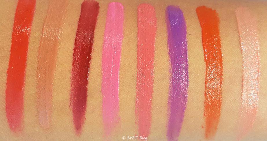 All L'Oreal Infallible Lip Paints 8 Shades Review, Swatches Red Actually Gone with Apocalypse Red King Pink Darling Pink Wuthering Purple Tangerine Orange Hollywood Beige