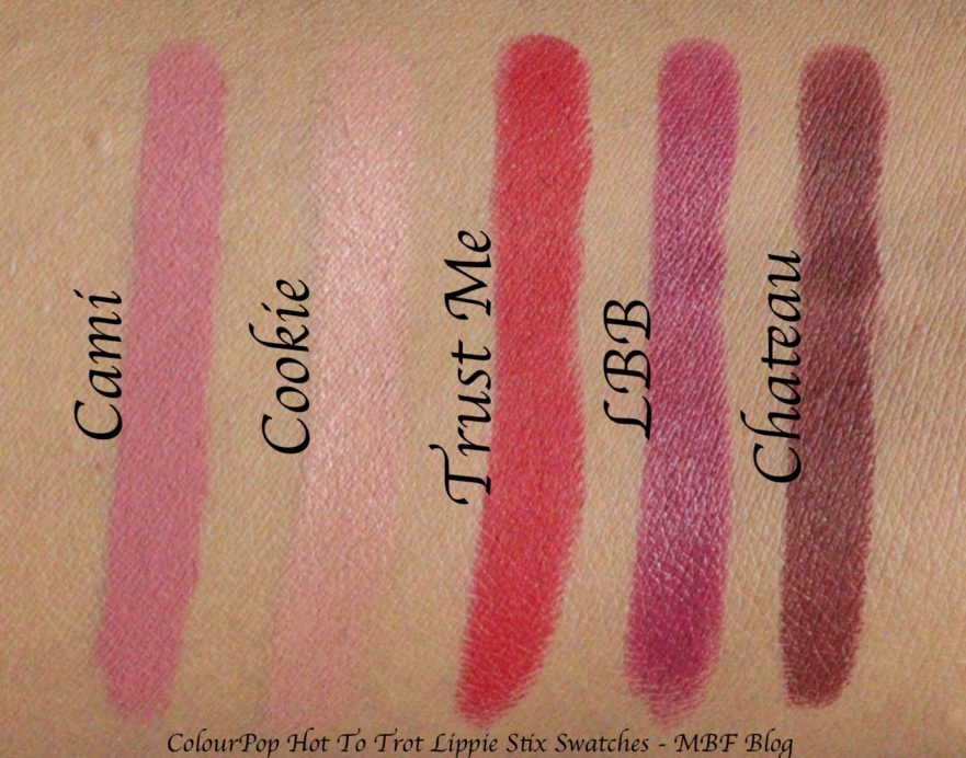 ColourPop Hot To Trot Lippie To Go Kit Review, Swatches of Stix - Cami, Cookie, Trust Me, LBB, Chateau