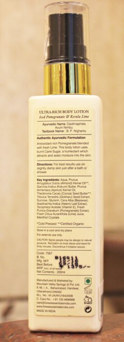 Forest Essentials Ultra Rich Body Lotion Iced Pomegranate & Kerala Lime Review Info