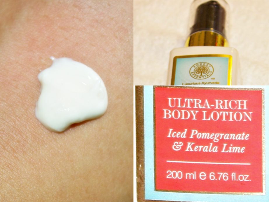 Forest Essentials Ultra Rich Body Lotion Iced Pomegranate & Kerala Lime Review Swatches
