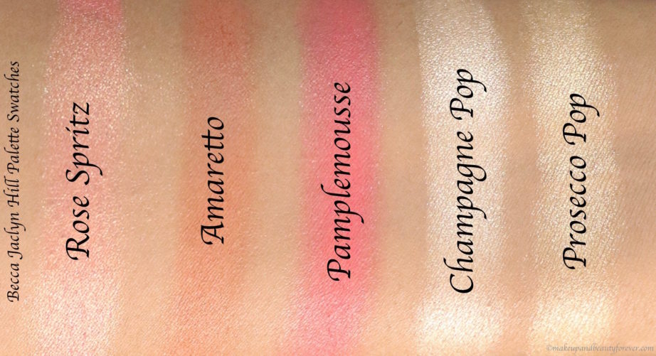 Becca Jaclyn Hill Champagne Collection Face Palette Review, Swatches Rose Spritz Amaretto Pamplemousse Champagne Pop Prosecco Pop