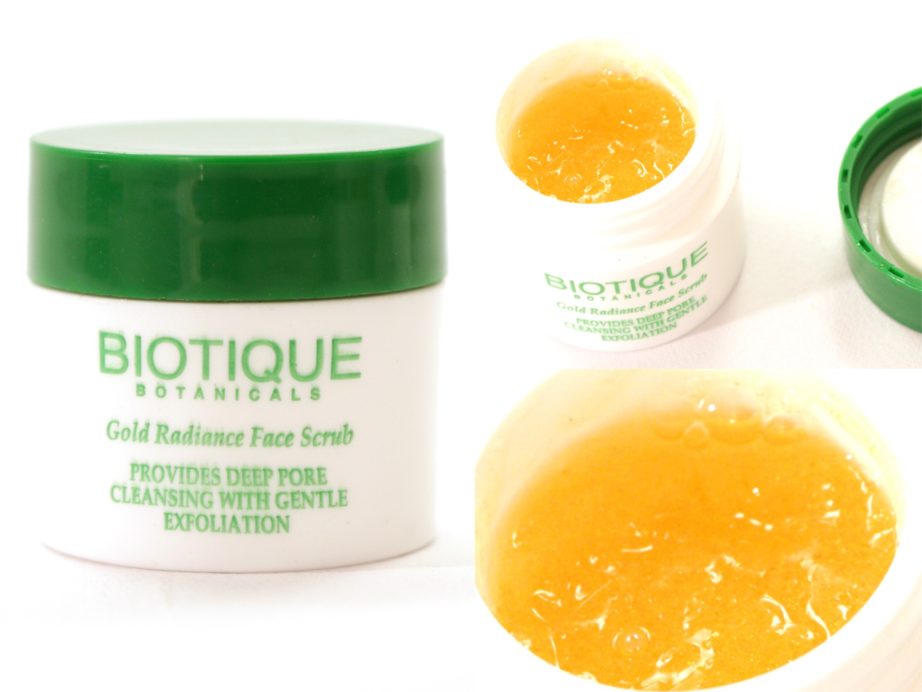 Biotique Gold Radiance Facial Kit with Gold Bhasma Review, Swatches Face Scrub