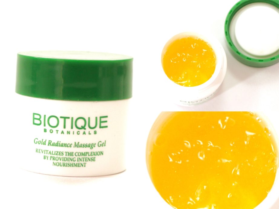 Biotique Gold Radiance Facial Kit with Gold Bhasma Review, Swatches Massage Gel