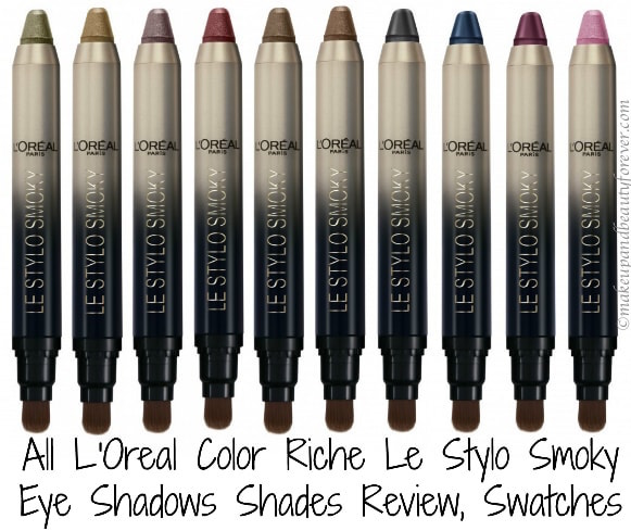 All L'Oreal Color Riche Le Stylo Smoky Eye Shadows Shades Review, Swatches