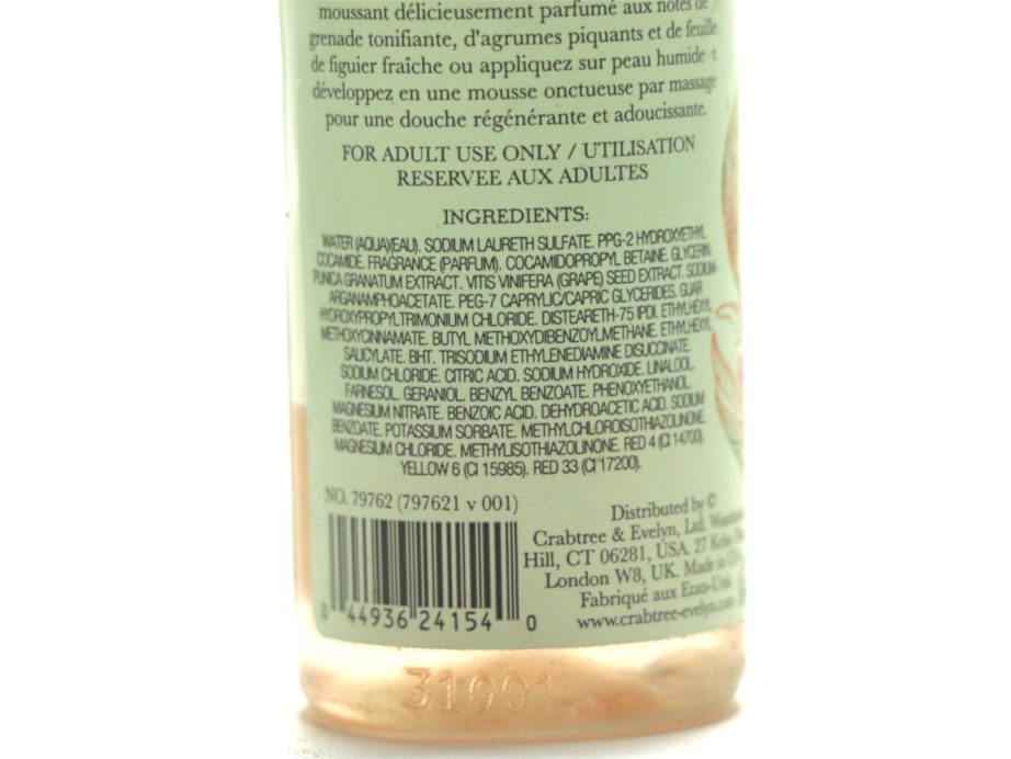 Crabtree & Evelyn Pomegranate, Argan & Grapeseed Bath & Shower Gel Review Ingredients
