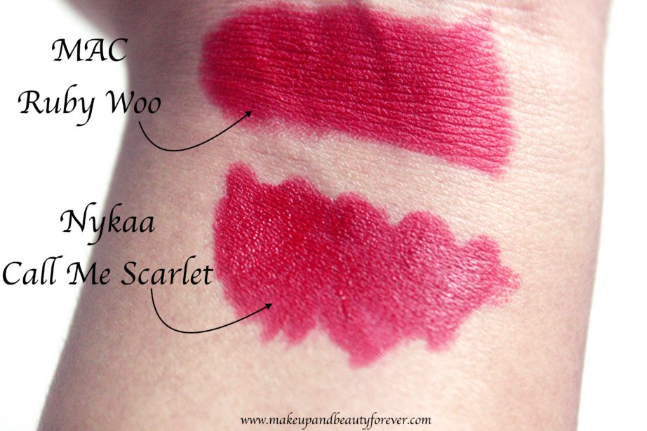 MAC Ruby Woo Vs Dupe Nykaa Call Me Scarlet Matteilicious Lip Crayon India
