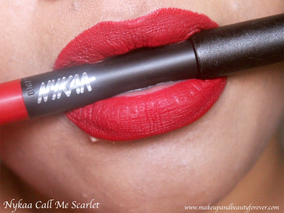 Nykaa Call Me Scarlet Matteilicious Lip Crayon Review, Swatches MBF Blog