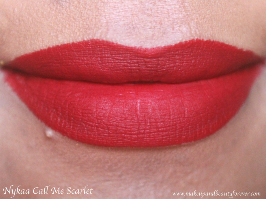 Nykaa Call Me Scarlet Matteilicious Lip Crayon Review, Swatches dupe MAC Ruby Woo