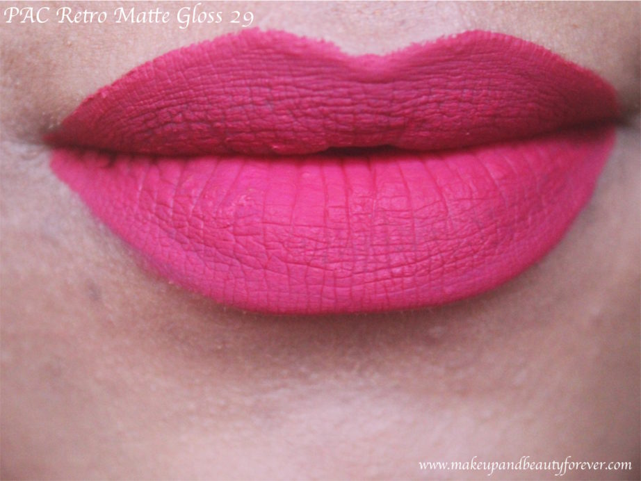 PAC Retro Matte Gloss 29 Review, Swatches Bright Pink Lips MBF Blog