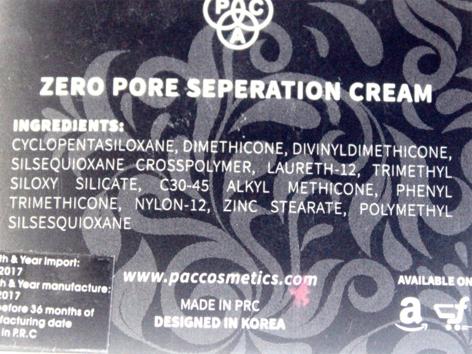 PAC Zero Pore Separation Cream Review, Shades, Swatches Ingredients