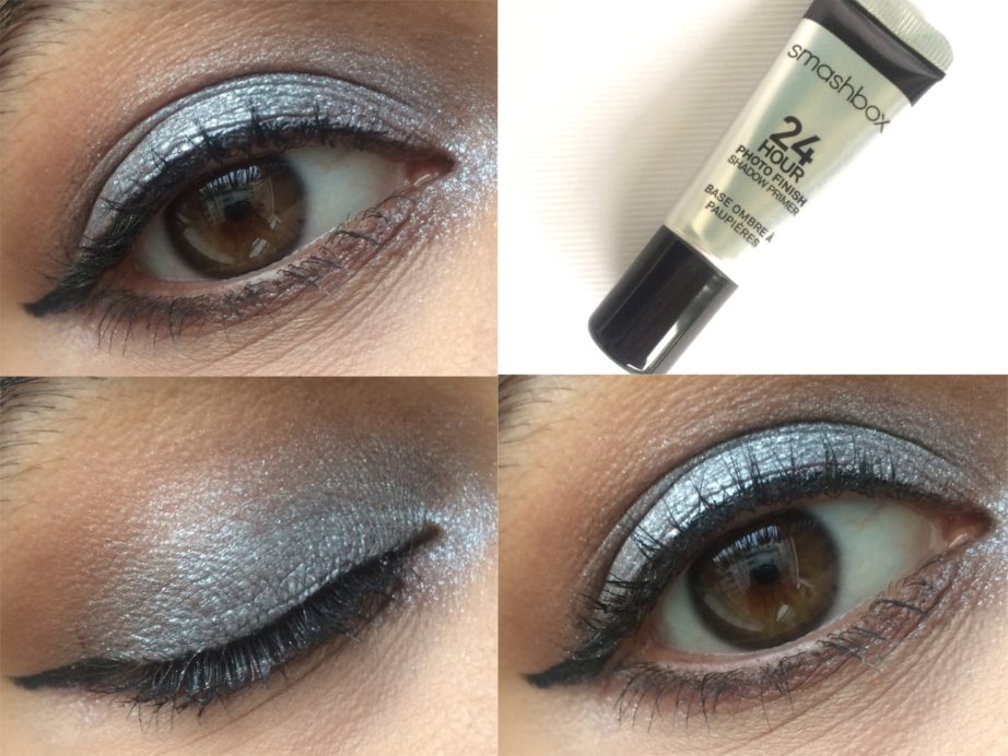Smashbox 24 Hour Photo Finish Shadow Primer Review, Swatches, Demo MBF Blog Silver Eye makeup Look