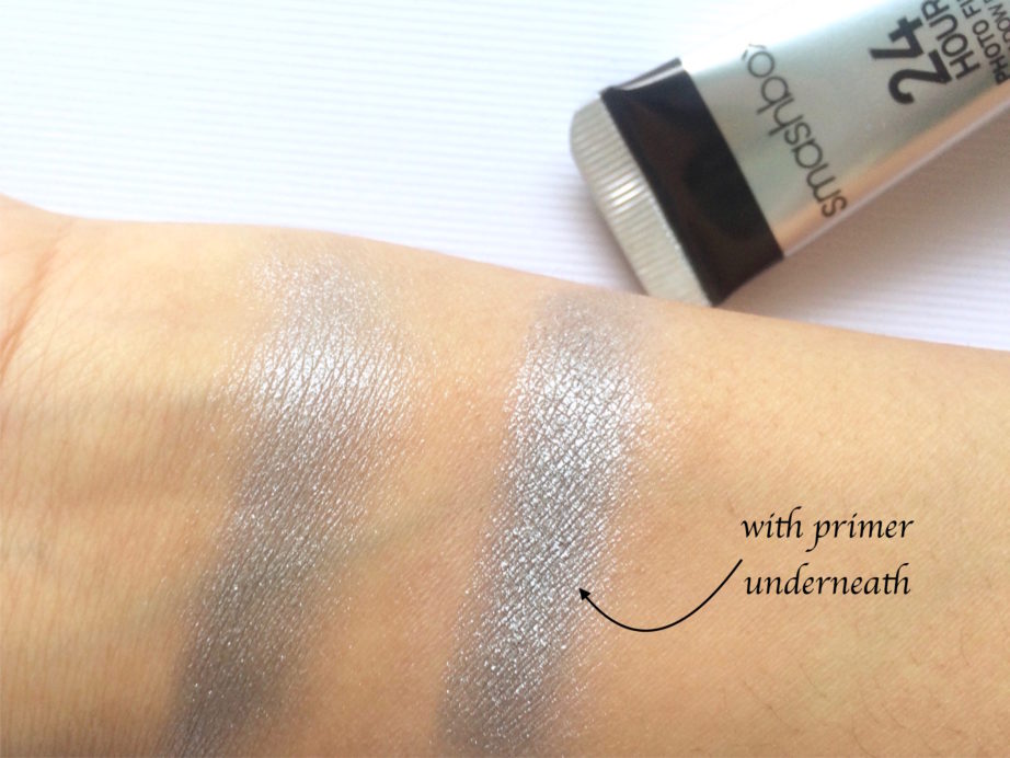 Smashbox 24 Hour Photo Finish Shadow Primer Review, Swatches, Demo before after primer
