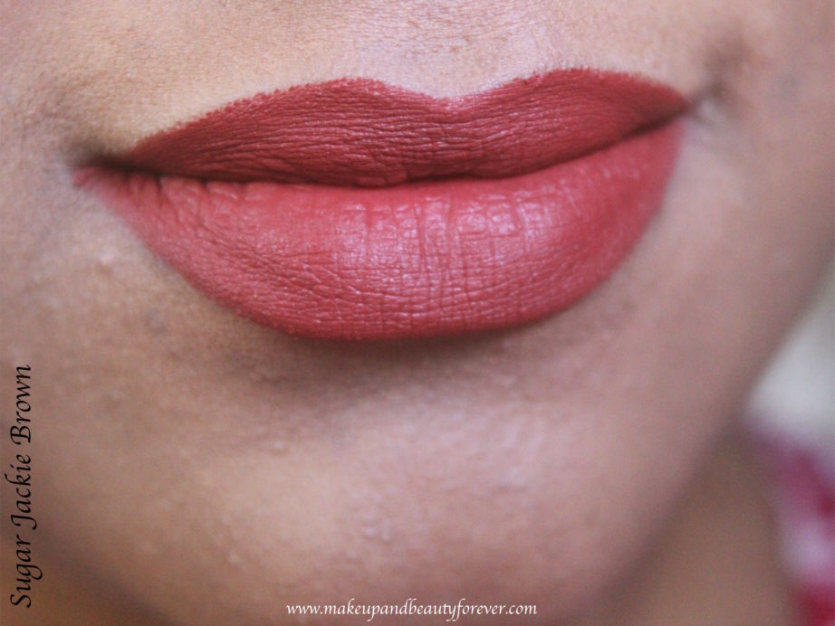 Sugar Jackie Brown 08 Matte As Hell Crayon Lipstick Review, Swatches on Lips