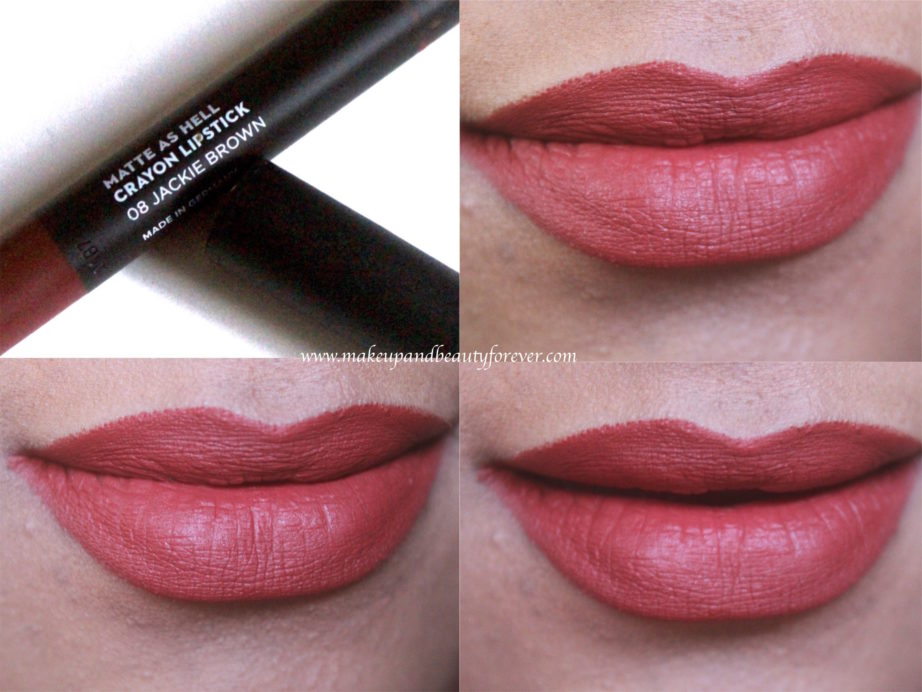 Sugar Jackie Brown 08 Matte As Hell Crayon Lipstick Review, Swatches on Lips MBF Blog
