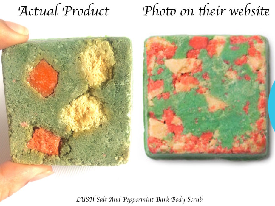 LUSH Salt And Peppermint Bark Body Scrub Review Online photo VS Original Actual