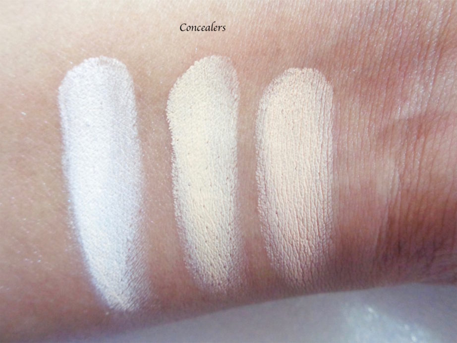 Makeup Revolution Protection Palette Review, Swatches of concealers