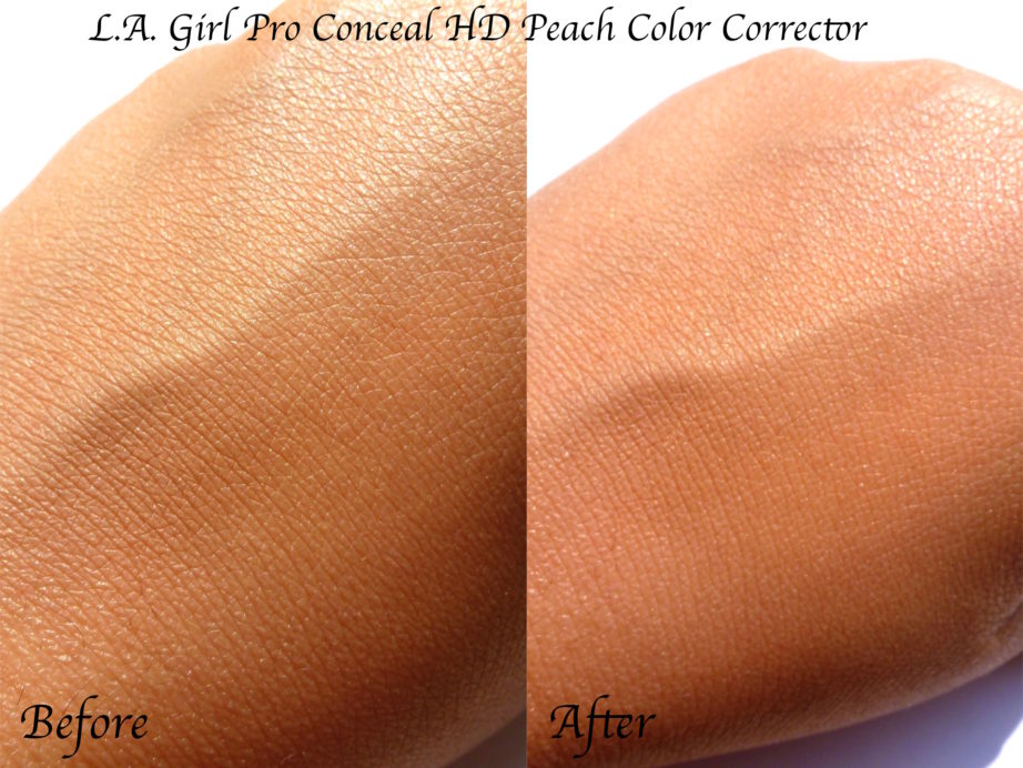 L.A. Girl Pro Conceal HD Peach Color Corrector Review, Swatches, Demo hand before after