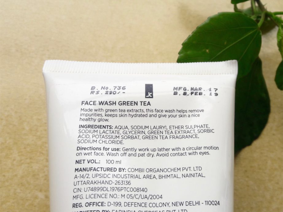 Fabindia Green Tree Face Wash Review Ingredients