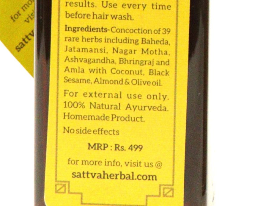 Sattva Hair Vitality Elixir Ayurvedic Oil Review Ingredients