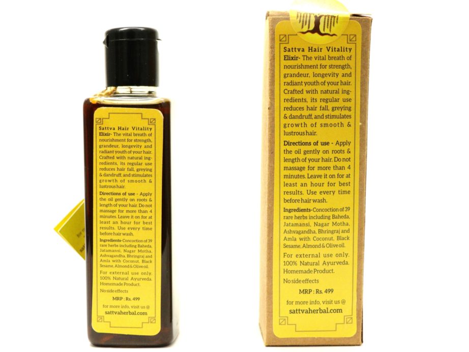 Sattva Hair Vitality Elixir Ayurvedic Oil Review details