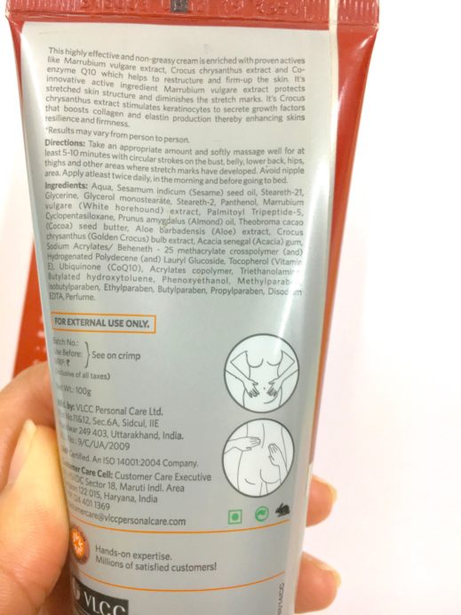 VLCC Shape Up Anti Stretch Mark Cream Review Details Ingredients