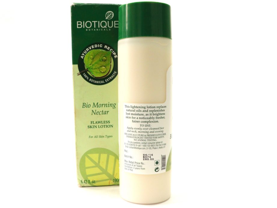 Biotique Bio Morning Nectar Flawless Skin Lotion Review, Swatches details