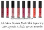 All Lakme Absolute Matte Melt Liquid Lip Color Lipsticks 8 Shades Review, Swatches