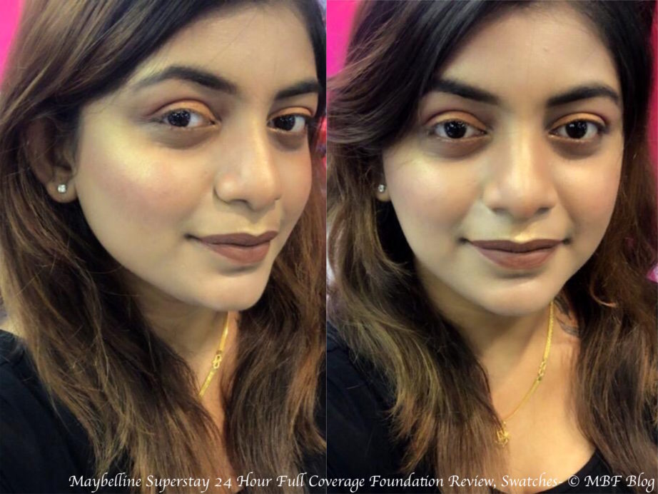 Maybelline Superstay 24 Hour Full Coverage Foundation Review, Swatches MBF Makeup Look