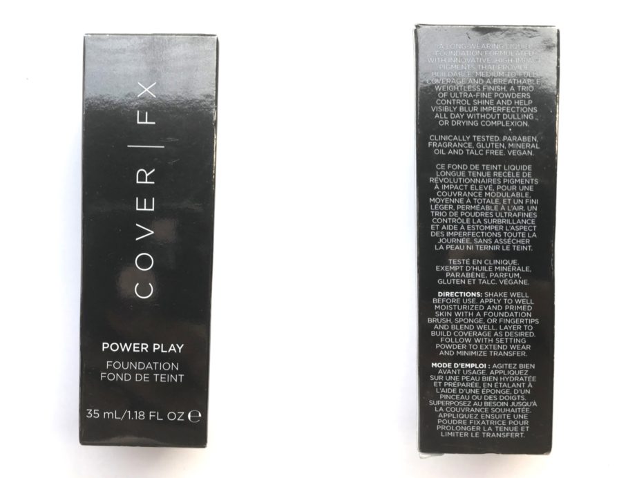 Cover FX Power Play Foundation Review, Swatches packaging