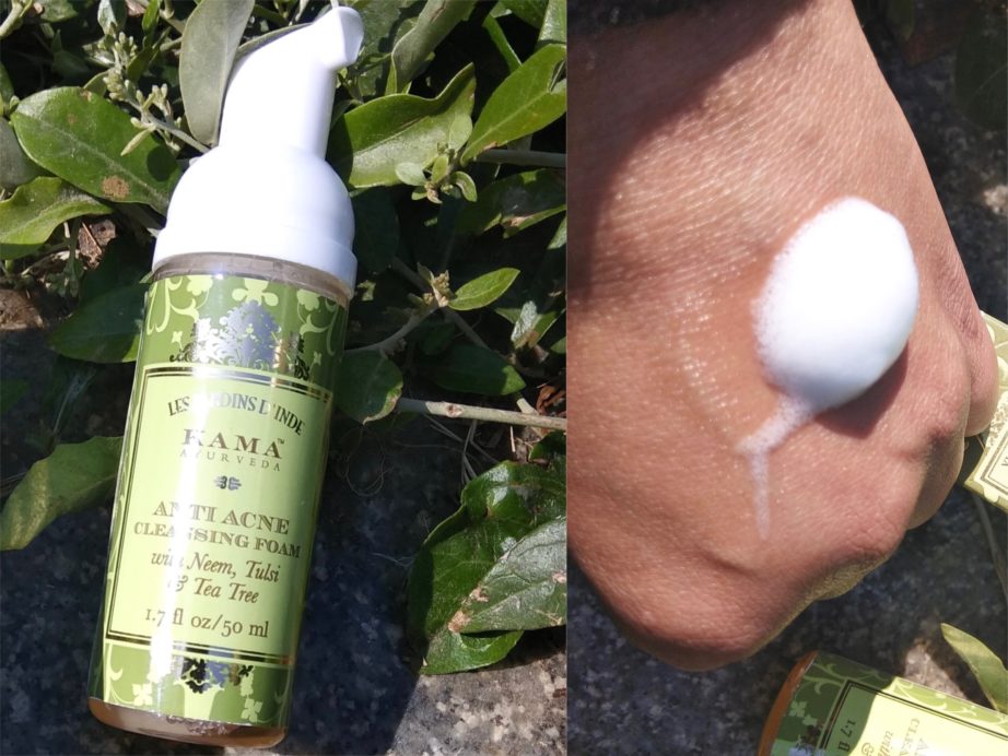 Kama Ayurveda Anti Acne Cleansing Foam Review, Swatches skin
