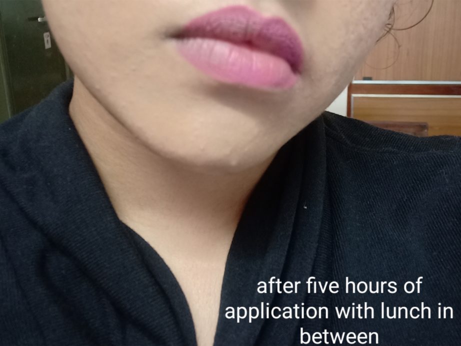Nykaa Matte To Last Liquid Lipstick Gul 17 Review, Swatches after 5 hours