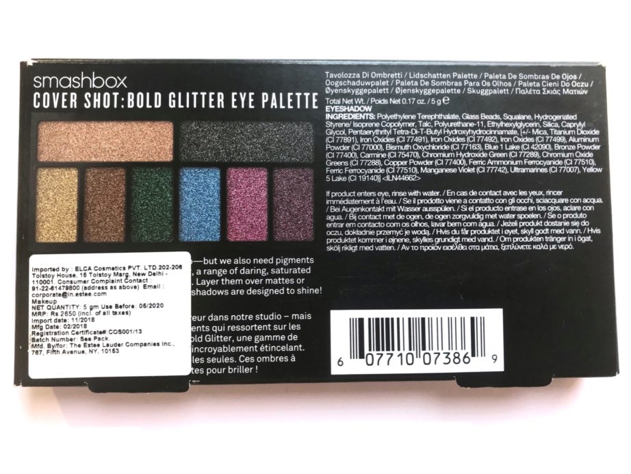 Smashbox Bold Glitter Cover Shot Eye Palette Review, Swatches details