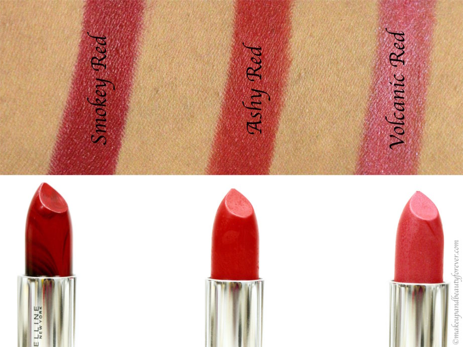 3 Maybelline Red On Fire Lipsticks Review, Swatches Smokey Red Ashy Red Volcanic Red