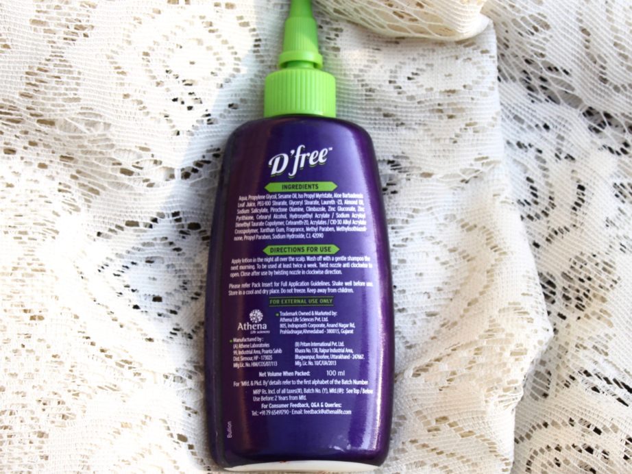 D'free Overnight Anti Dandruff Lotion Review, Swatches details