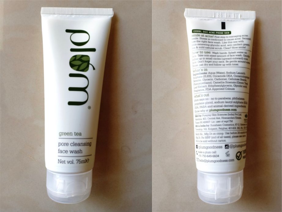 Plum Green Tea Pore Cleansing Face Wash Review, Swatches tube