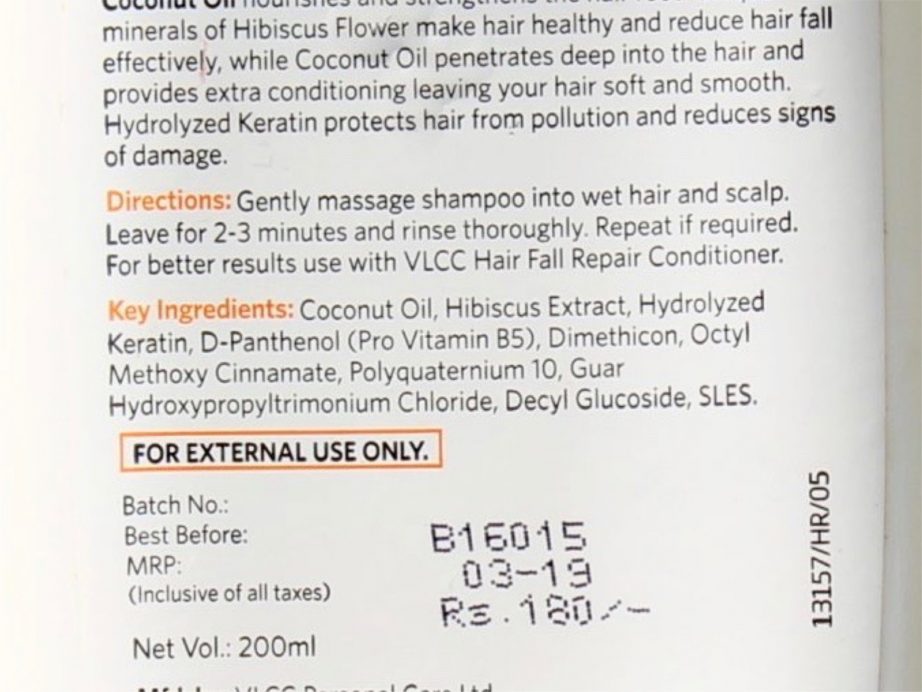 VLCC Hibiscus & Coconut Oil Hair Fall Repair Shampoo Review