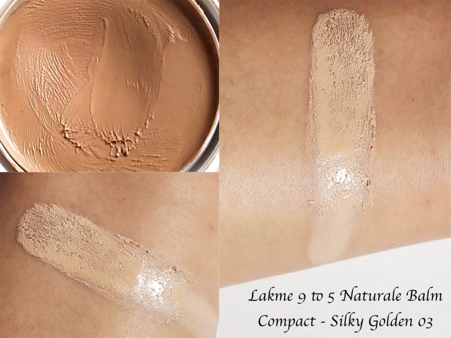 Lakme 9 to 5 Naturale Balm Compact Review, Swatches silky golden nc 42