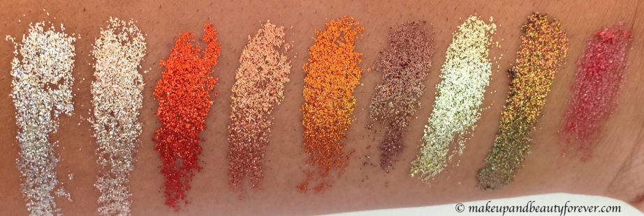 Makeup Revolution Pressed Glitter Palette Midas Touch Review, Swatches skin
