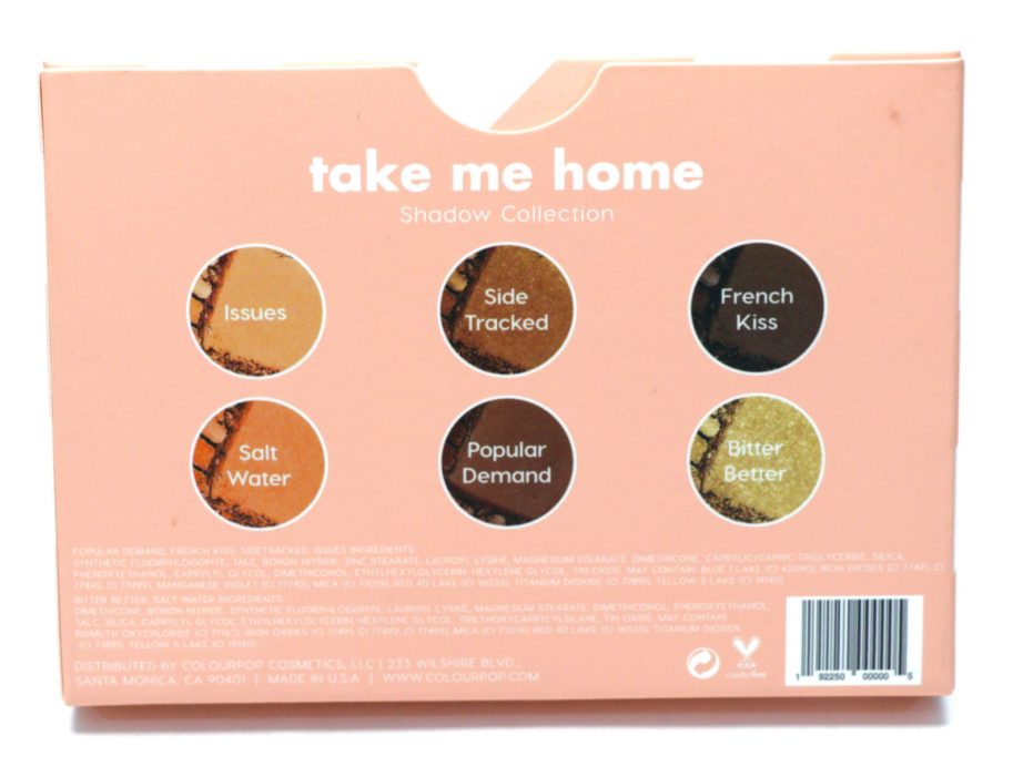 ColourPop Take Me Home Shadow Palette Review, Swatches shade names