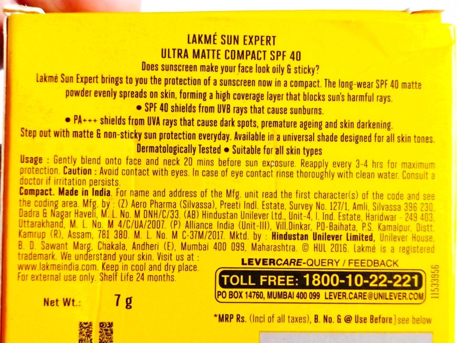 Lakme Sun Expert Ultra Matte SPF 40 Pa+++ Compact Review, Swatches details