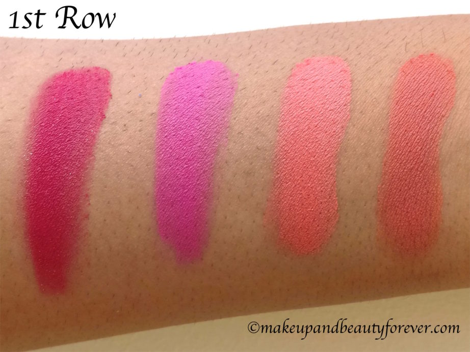 NYX Brights Ultimate Shadow Palette Review, Swatches 1st row