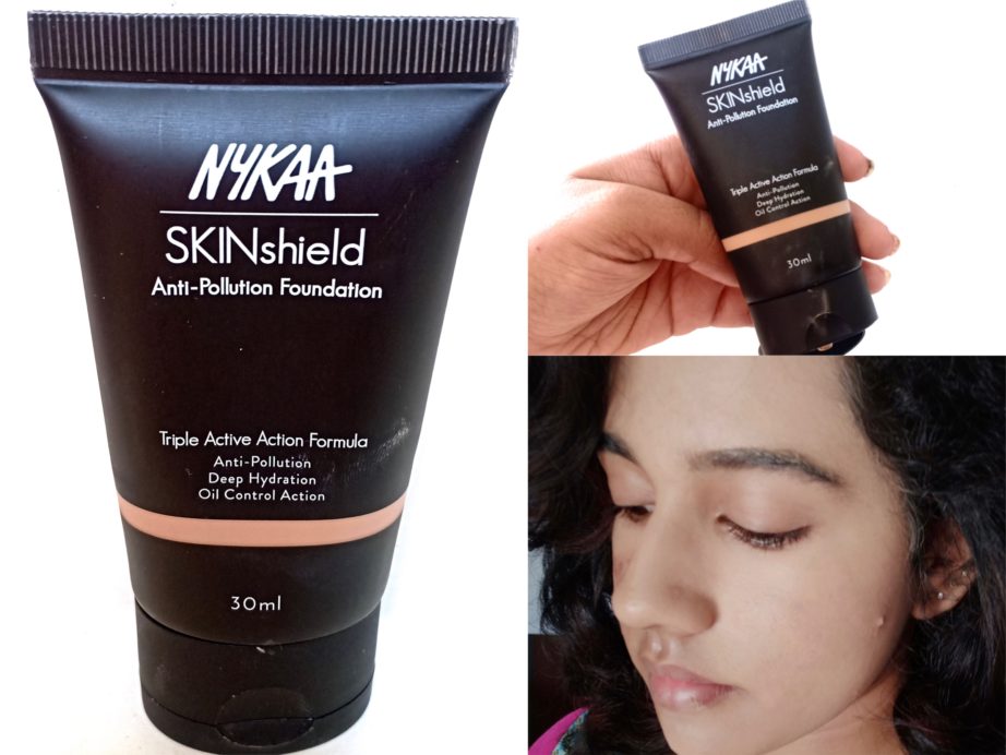 Nykaa SkinShield Anti-Pollution Matte Foundation Review, Swatches - Golden Hour 10