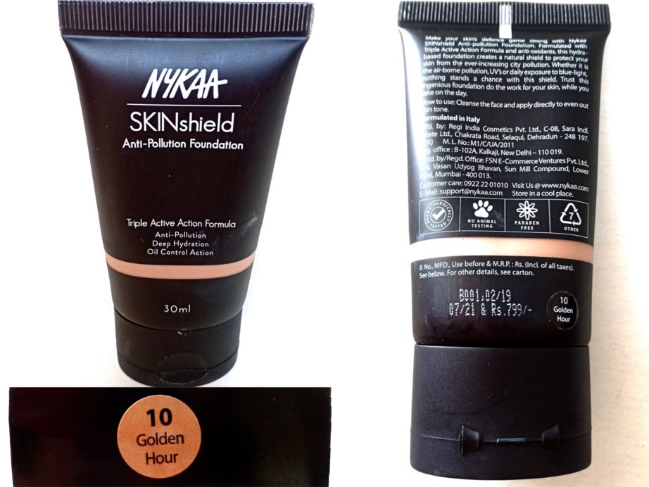 Nykaa SkinShield Anti-Pollution Matte Foundation Review, Swatches - Golden Hour 10 MBF Blog