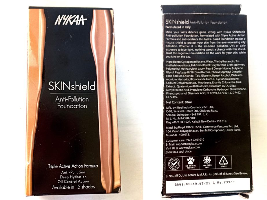 Nykaa SkinShield Anti-Pollution Matte Foundation Review, Swatches - Golden Hour 10 packaging