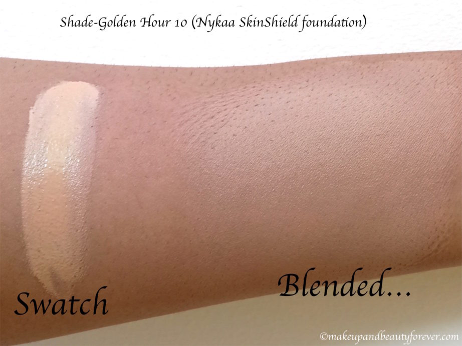 Nykaa SkinShield Anti-Pollution Matte Foundation Review, Swatches - Golden Hour 10 skin tone