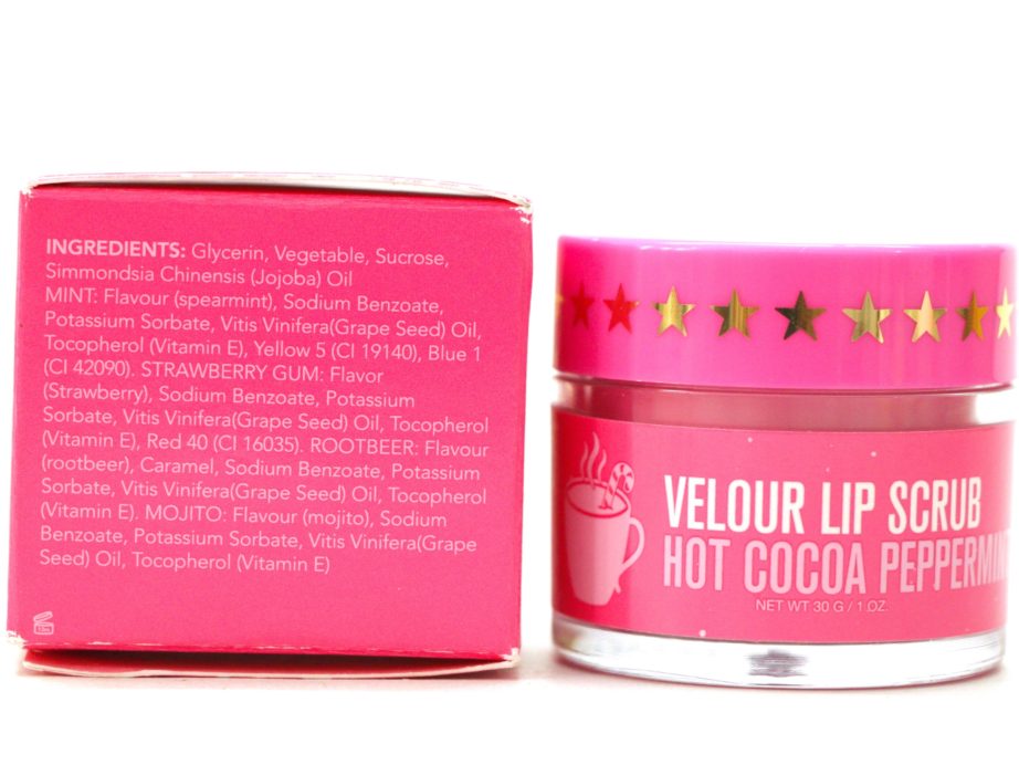 Jeffree Star Velour Lip Scrub Hot Cocoa Peppermint Review ingredients