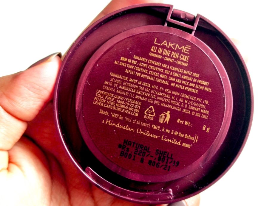Lakme All In One Pan-Cake Review, Swatches info